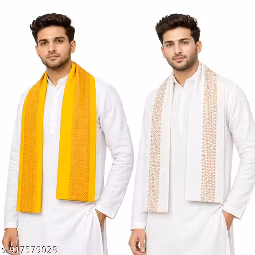 Yellow Sona Chandi Gamcha Combo | Off-White + Black + Red Mix | Luxury Sona Chandi Cotton (Pack of 2)
