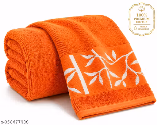 Premium 100% Cotton Bath Towel | Deep Orange Color | Floral Jacquard Border Design | Soft & Ultra Absorbent | Quick Dry | Luxury Hotel & Spa Collection | Bathroom, Gym & Travel Towel