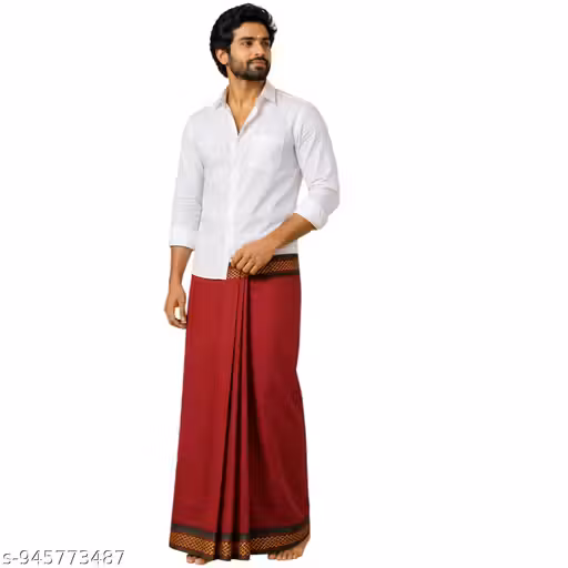 Premium Red Achla Dhoti for Men | Traditional Cotton Puja Dhoti | Soft Lightweight Temple Ceremony Festive Wear