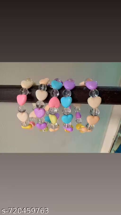Cute Heart Beaded Bracelet for GIRLS AND KIDS – Stylish Pastel Elastic Bracelet for Daily Wear & Gifting PACK OF 5