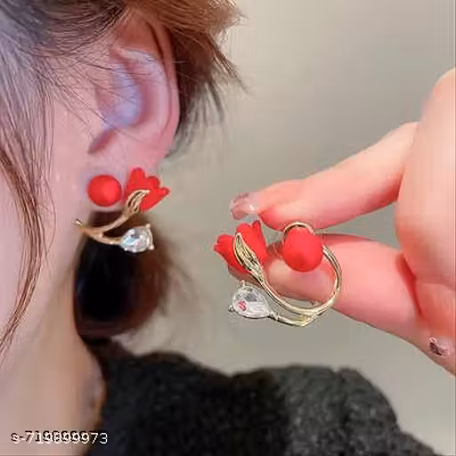 Vassu store Korean Western Stylish Beautiful Princess Red Rose Stud Earrings| Red Floral Stud Earrings for Women & Girls | Gold Finish Fancy Flower Trendy Ear Studs