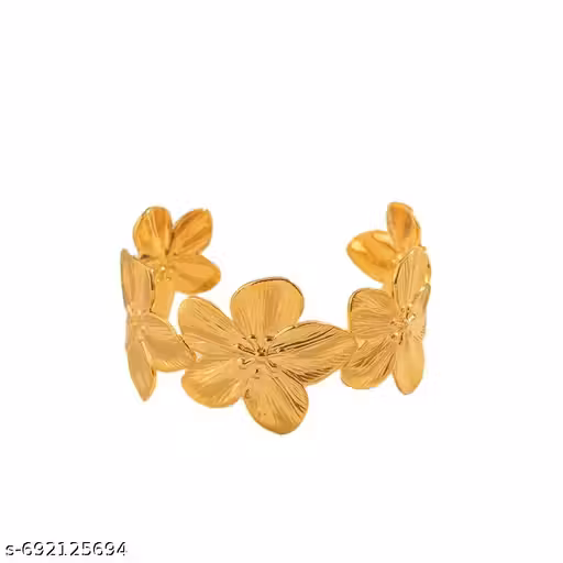 Gold Floral Bracelet for Women | Designer Flower Open Cuff | Stylish Ethnic Party Wear Jewellery