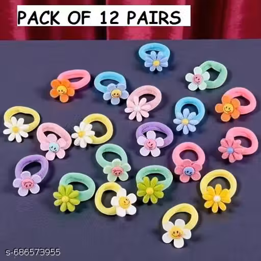 Colorful Flower Design Elastic Hair Bands – Rubber Bands & Hair Accessories for Baby Girls, Toddlers, Kids, and Women (Assorted, Pack of 12 Pairs)