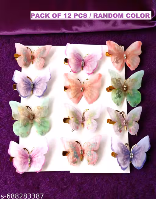 3D Colorful Organza Butterfly Hair Clips – Glitter Hair Accessories with Moving Butterfly, Strong Hold Barrettes & Hair Pins (Assorted, Pack of 12 Pcs)