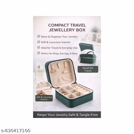 Compact Travel Jewellery Box for Women – Portable PU Leather Jewelry Organizer Case with Zipper, Multi-Compartment Storage for Rings, Earrings, Necklace, Mini Luxury Travel Jewellery Storage Organizer Gift for Girls