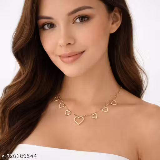 Gold Plated Heart Necklace for Women | Stylish Love Pendant Chain | Daily & Party Wear Jewellery| Trendy Gold Heart Necklace for Women | Stylish Daily Wear Fashion Jewellery
