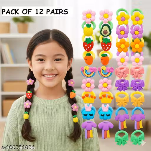 Cute Colorful Hair Ties for Girls – Elastic Ponytail Holders & Hair Accessories for Baby Girls & Women's (Assorted, Pack of 12 Pairs)