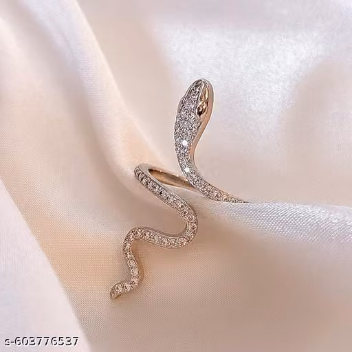 Sparkling Snake Wraped Ring for Women & Girls | Silver-Plated Adjustable Serpent Ring | Statement Gothic Jewelry with Cubic Zirconia | Trendy Wild Partywear Ring | New Korean-Designer Snake Design Ring | Water & Rust Proof Ring | Bold-Jewelry