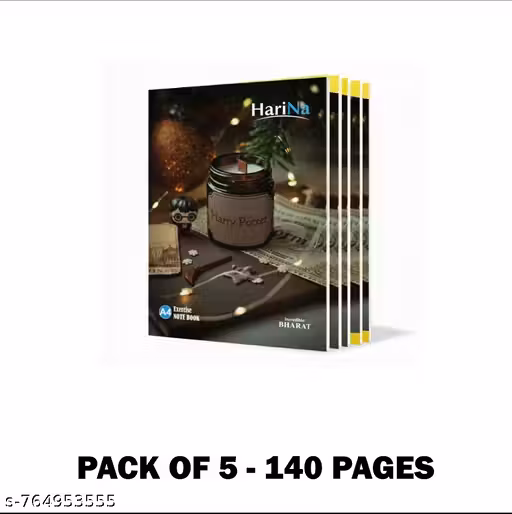 HariNa A4 Exercise Notebook | 140 Pages | 21x29 cm | Pack of 5 | 60 GSM Smooth White Ruled Paper | Strong Binding Notebook for School & College Students