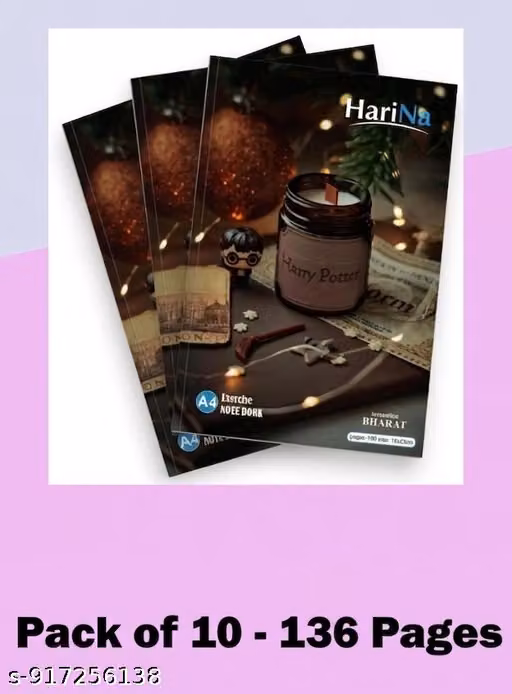 HariNa A4 Size Notebook Pack of 10 | 1360 Pages | 10x136 Pages | Long Lasting Binding