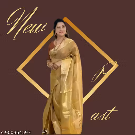 Gold Tissue Check Saree | Designer Tissue Silk Saree for Festive & Wedding Wear