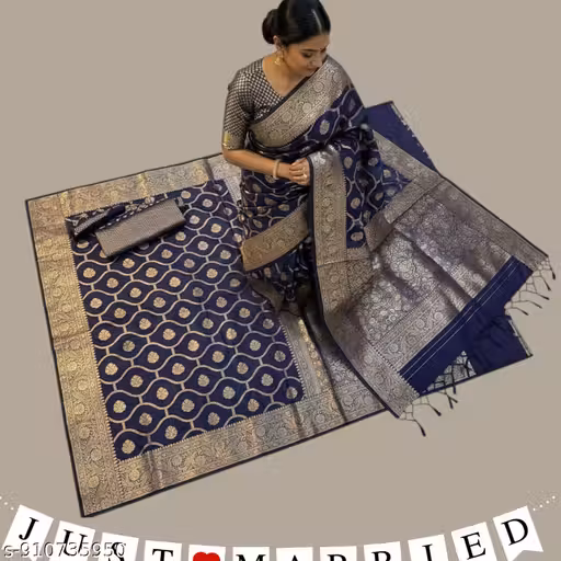 Navy Blue Banarasi Silk Saree | Traditional Indian Bridal Wear Saree with Zari Work