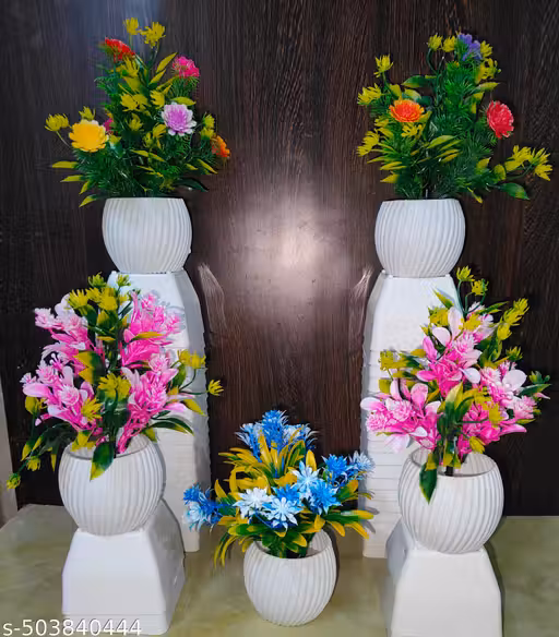 Artificial Flower Multicolor With Pot For Home ,Office And Garden Decor Pack of 5