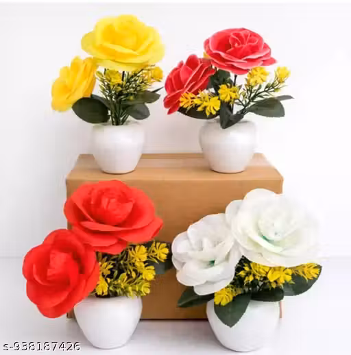 Artificial Rose Flower Pots (Pack of 4) – Stylish Indoor Decorative Plants