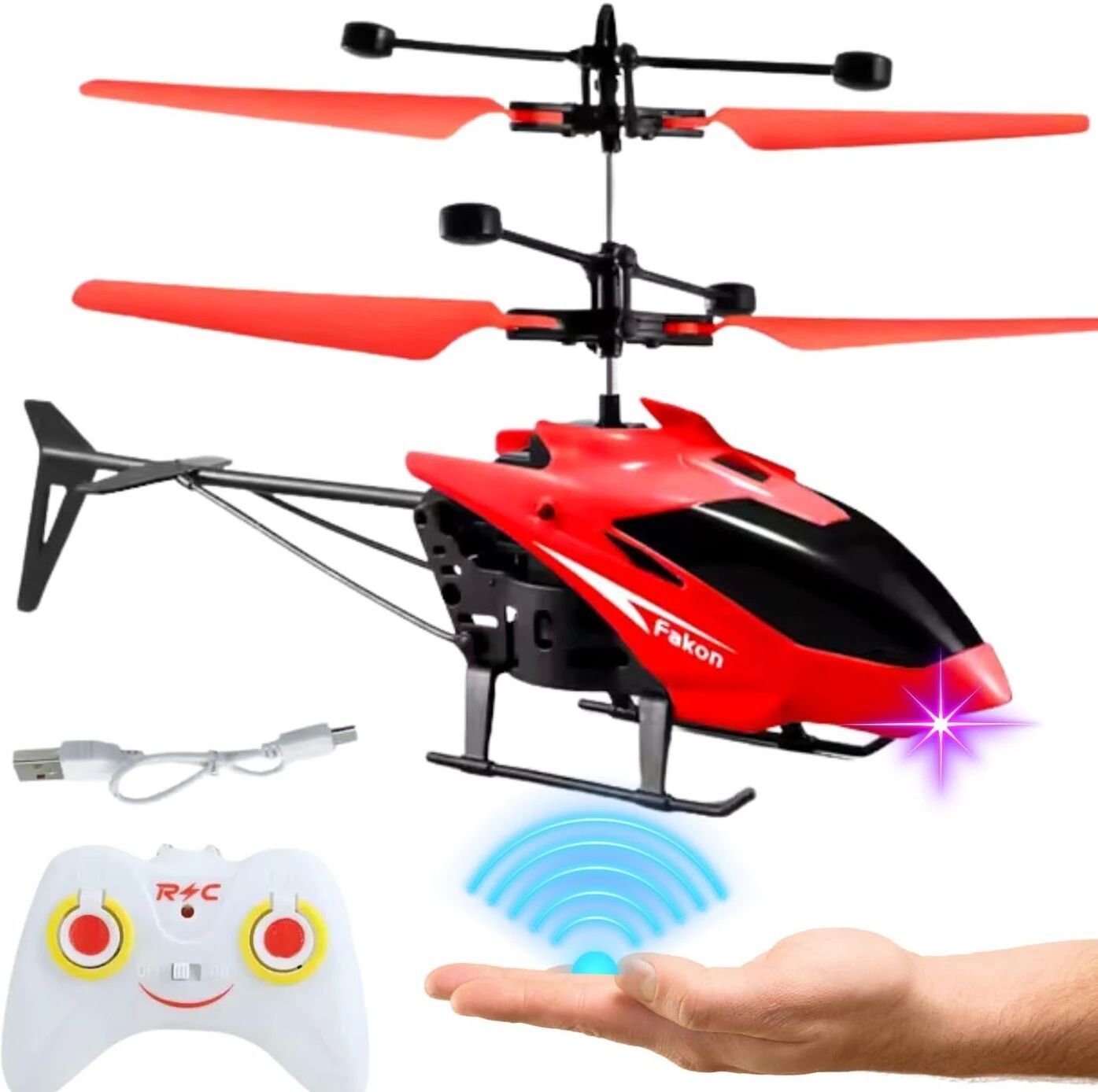 RC Helicopter with Hand Gravity Sensor, Flying Toy with 3D Light & Safety Sensor