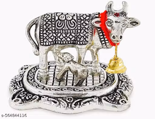 Kamdhenu Cow with Calf,Metal Cow and Calf,Elegant Kamdhenu Cow and Calf Metal Statue|Spiritual Showpiece