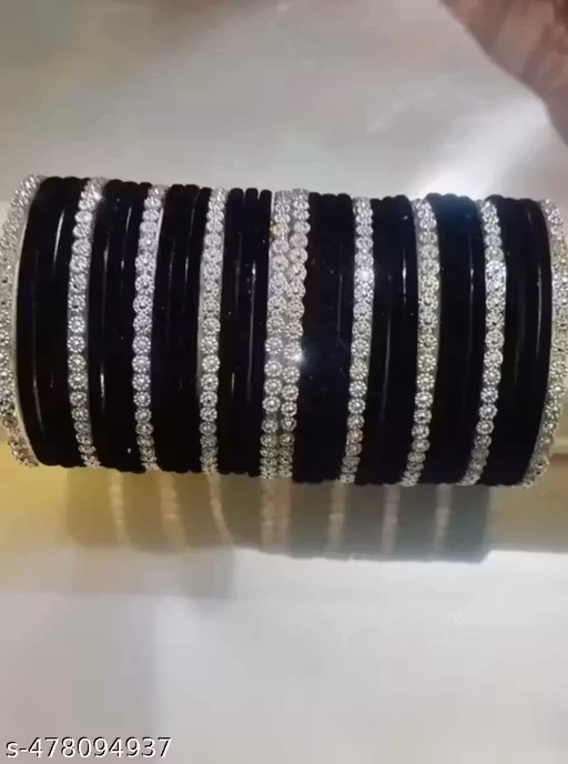 Velvet Kundan Work Bangle Set For Women & Girls | Designer Ethnic Bangles