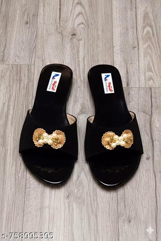 Black Velvet Pearl Embellished Sliders