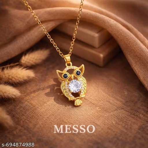 Golden LumaOwl Pendant Necklace with Dazzling Crystals Belly and Intricate Feather Detailing