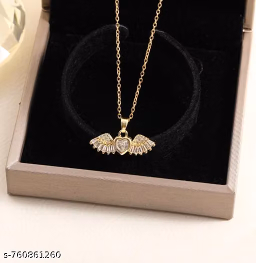LONGCLOW Minimalist Gold-Plated Wing Heart Pendant Necklace for Women & Girls | Lightweight Everyday Jewelry for Office, Casual Outfits, Party Wear, and Trendy Layered Styling