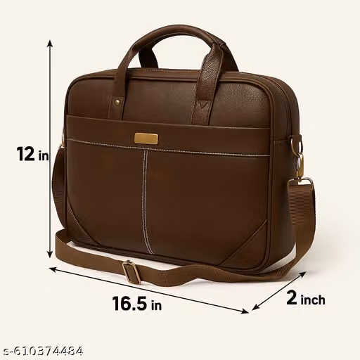 Classic Brown Leatherette Office & Travel Laptop Bag for Men | 15.6 Inch Laptop Compatible | Premium PU Leather Shoulder Messenger Bag