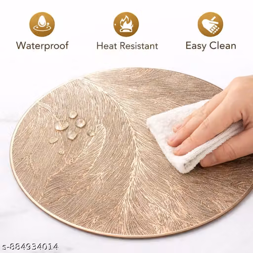 Premium Dining Placemats Set of 6 | Golden Round Table Mats | Heat Resistant & Durable