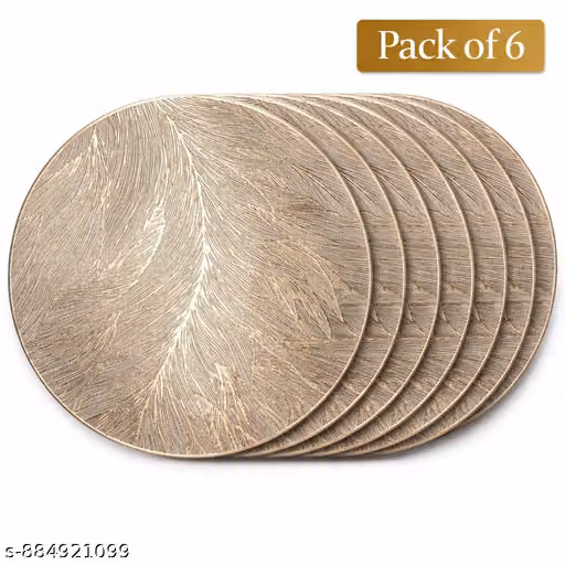 Home Decor Round Table Mats Set | Stylish Golden Placemats Pack of 6 | Easy Clean