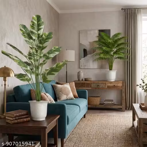 Set of 2 Artificial Indoor Plants in Decorative White Pots – Tropical Faux Greenery