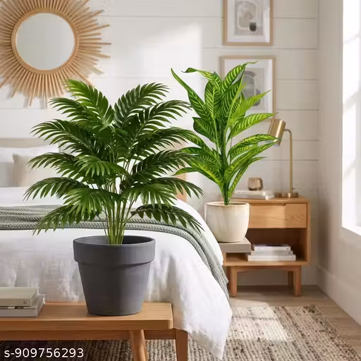 Luxury Artificial Tropical Plant Duo ( WITHOUT POTS ) - Parlor Palm & Calathea Zebrina Stem Set