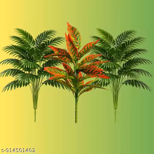 Artificial Areca Palm & Croton Plant Combo (Set of 3) – Realistic Indoor Decorative Plants Without Pot