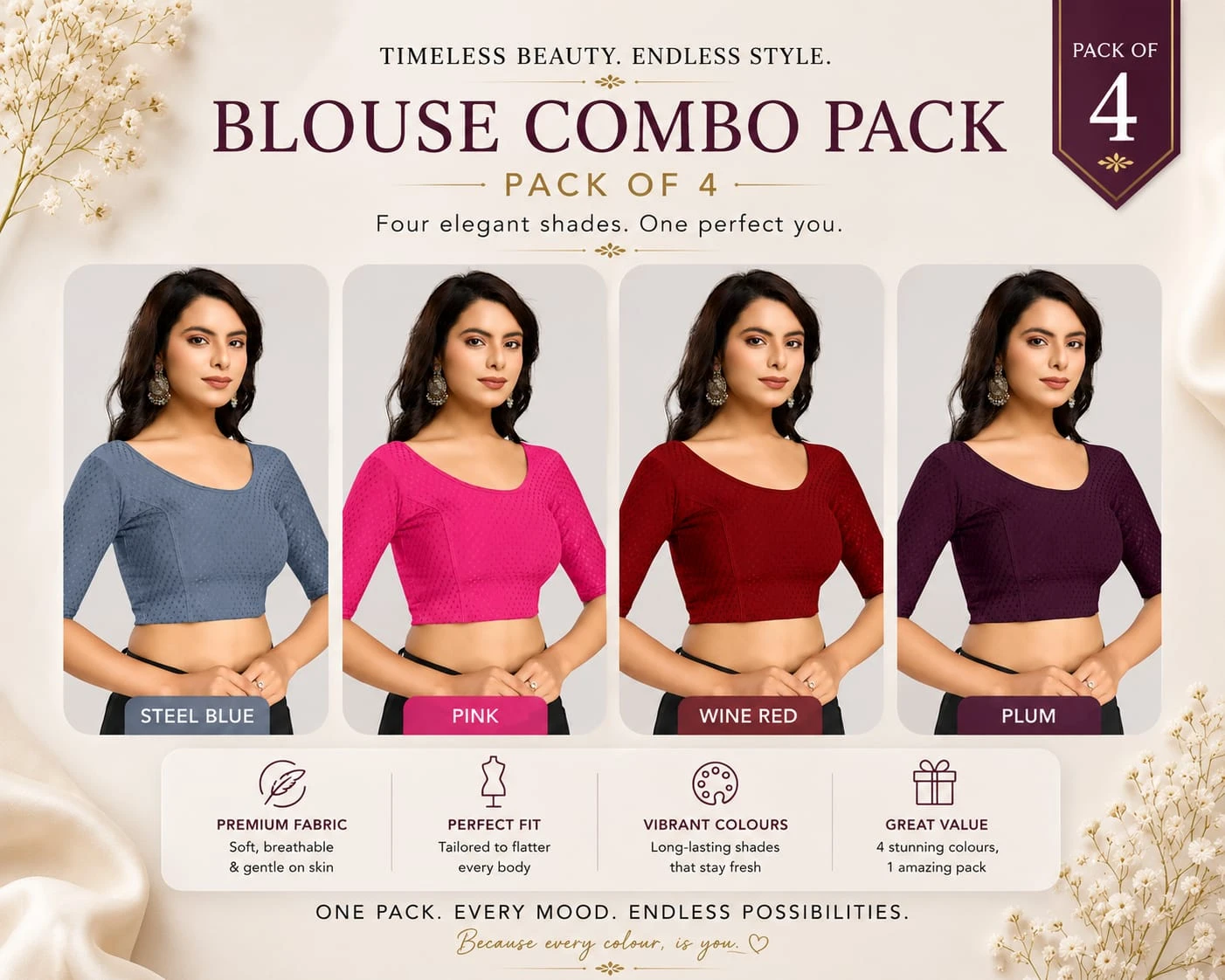 Women Designer Blouse Combo Pack of 4 Traditional Party Wear Set