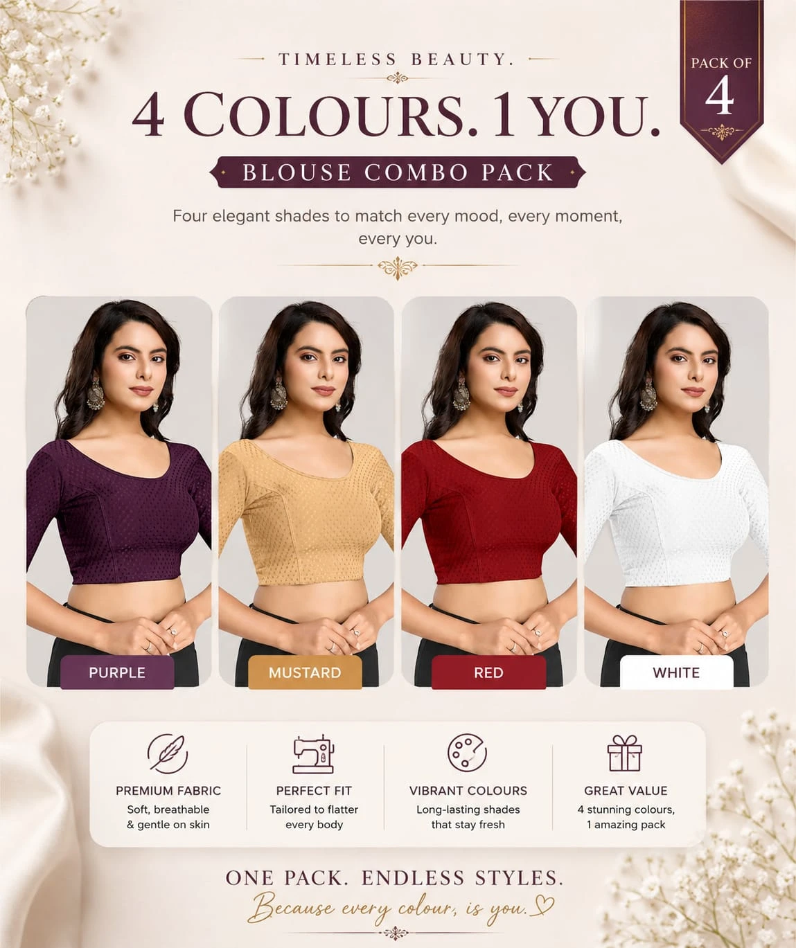 Women Stylish Party Wear Blouse Combo Pack of 4 Designer Collection
