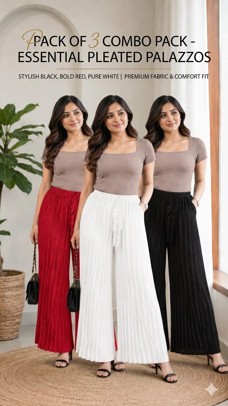 Women Party Wear Plazo Combo Pack of 3 Stylish Summer Casual Wear
