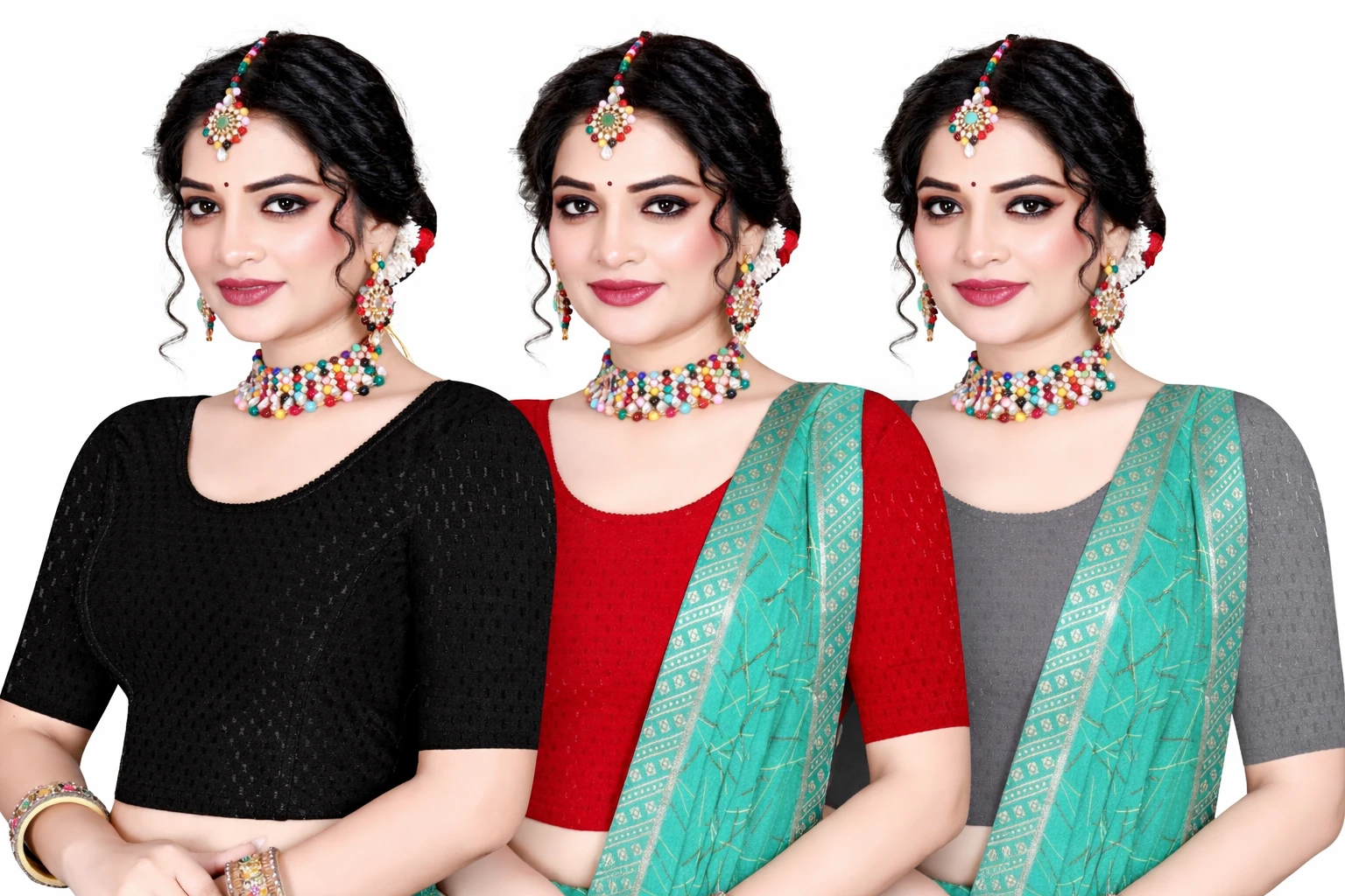 Women Trendy Party Wear Blouse Combo Pack of 3 Designer Saree Blouse
