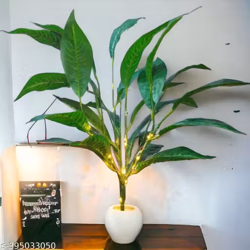 Artificial Dieffenbachia Plant" for home office with 26 leaves and warm light