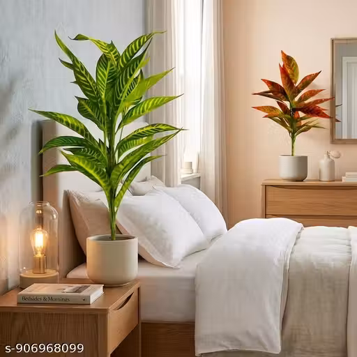 Artificial Croton Plant Set of 2 ( WITHOUT POTS ) | Realistic Green & Multicolor Leaves | Faux Indoor Plants for Home, Office, Table Décor