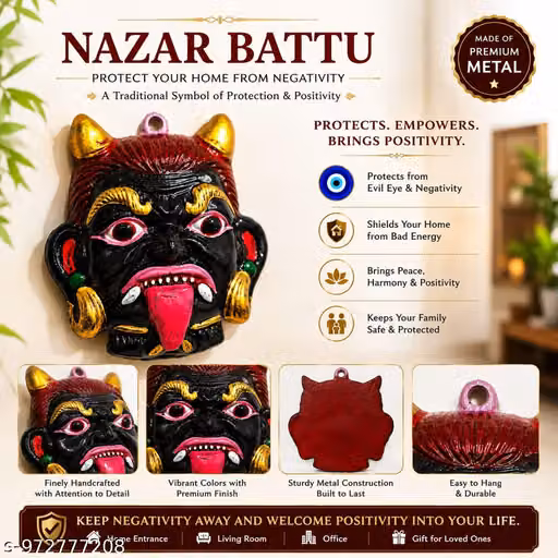Premium Metal Nazar Battu Face Wall Hanging for Home Entrance
