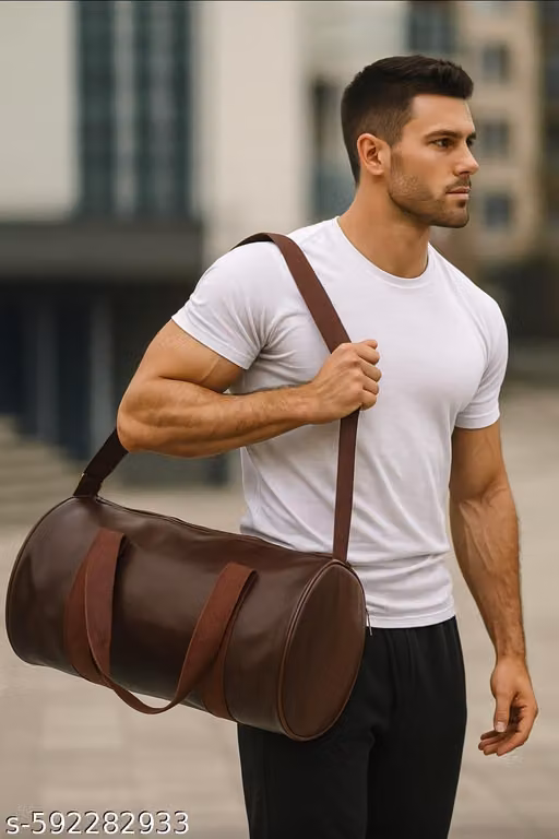 STYLISH BROWN LEATHERETTE GYM DUFFEL BAG WITH SHOULDER STRAP – SPACIOUS & DURABLE