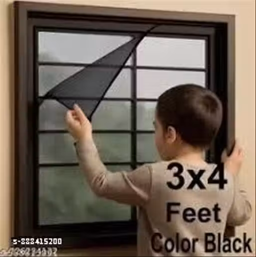Pack of (2) 3*4 Black Stitched Fiberglass Mosquito Mesh Insect Net for Window with Self-Adhesive Hook Tape-Black