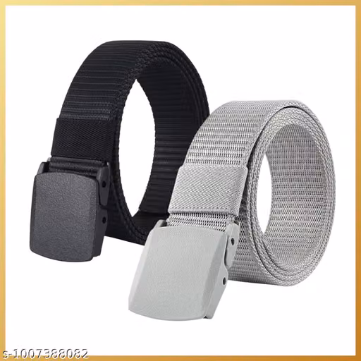 Men's Tactical Nylon Canvas Belt | Automatic Buckle Adjustable Belt | Casual, Formal & Outdoor Waist Belt | Pack of 2 (Black & Grey)