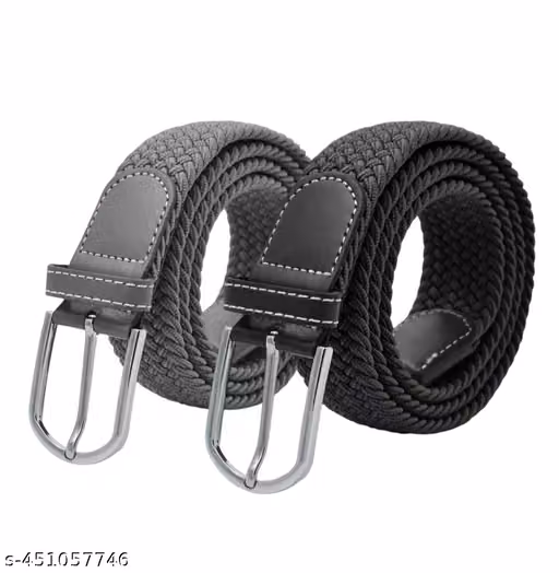 Pack of 2 Kids' Adjustable Braided Elastic Belts - Black & Gray | Stretchable Waist Belts for Boys & Girls