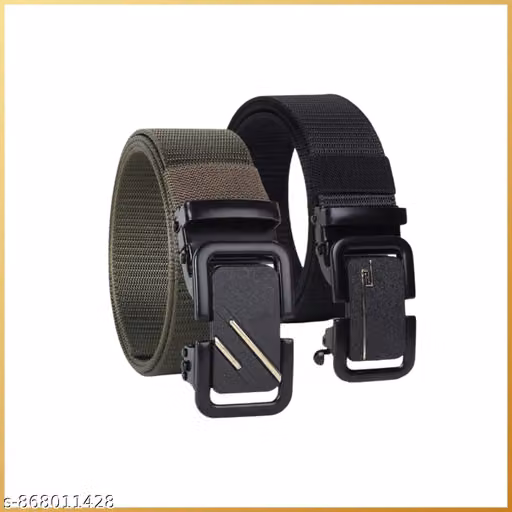 Men's Premium Nylon Automatic Buckle Belt Combo | Pack of 2 (Black & Olive Green) | Stylish Adjustable Canvas Belt for Men | Formal & Casual Wear