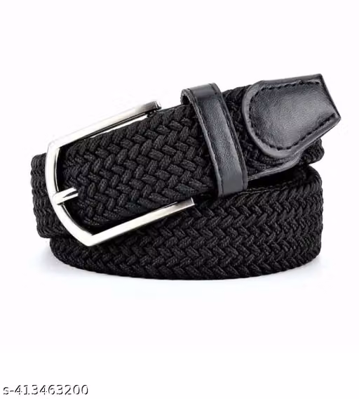 Premium Black Braided Elastic Stretch Belt for Men & Boys | Adjustable Canvas Woven Belt