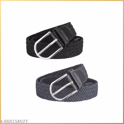 Stretchable Braided Elastic Belt | Adjustable Casual & Formal Belt | Stylish Black & Grey Waist Belt