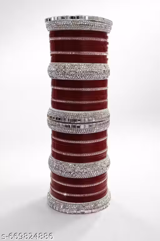 Sheep Plastic Mehroon Chura with Silver Touch | Bridal & Party Wear Chooda | Set of Designer Bangles
