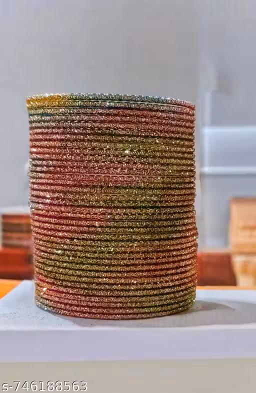 Metal Jari Bangles Set for Women – 24 Pieces Multi Colour Traditional Chudi Set