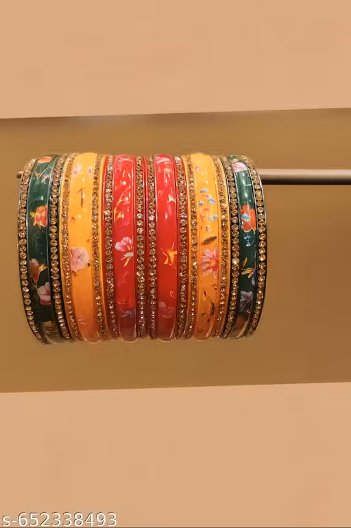 Women’s Multi-Colour Laminated Chura Set – Premium Sheep Plastic – Floral Design – Stylish & Lightweight Bangles