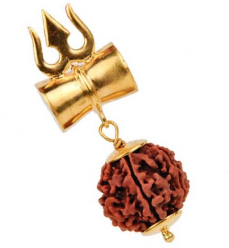 Shiv Shakti Kavach - 5 Mukhi Rudraksha Trishul Damru (Damaru) Locket/Pendant