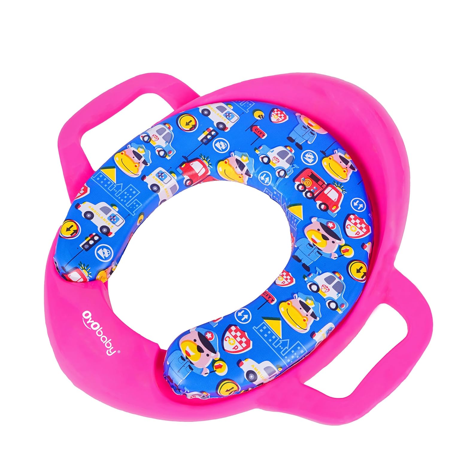 OYO BABY Cushioned Baby Potty Training Seat | Portable Toilet Seat for Child 1 + Years | Soft & Comfortable Potty Seat with Handles | Easy to Clean | Toddler Toilet Seat Pink
