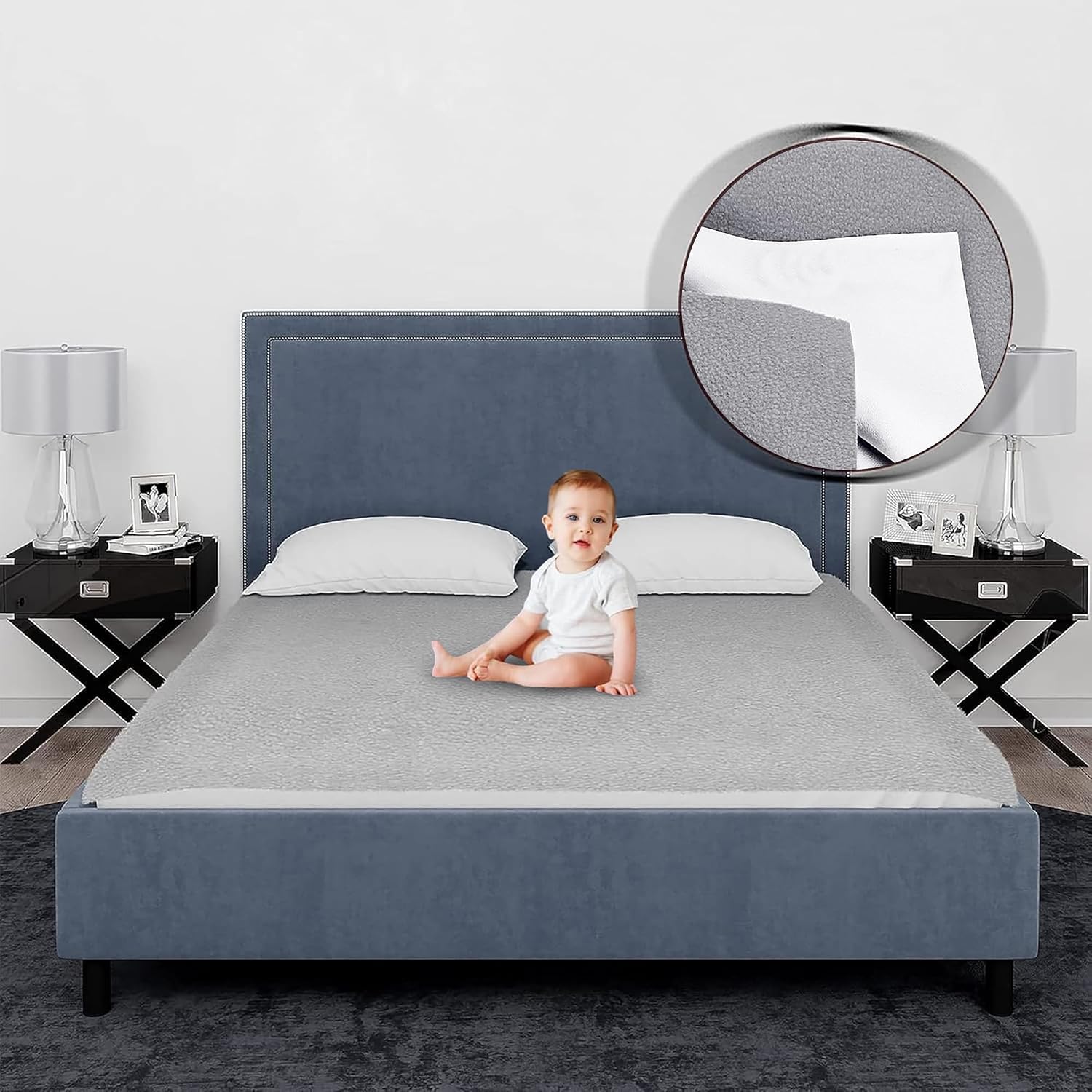 OYO BABY Waterproof Quick Dry Sheet for Baby| Bed Pad | Baby Bed Protector Sheet for Toddler Children (Double Bed Size (260cm X 200cm), Grey)